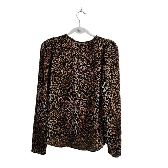 Ronny Kobo Blouse Medium Brown Chiara‎ Velvet Animal Print Top Zip Longsleeve - Picture 7 of 10